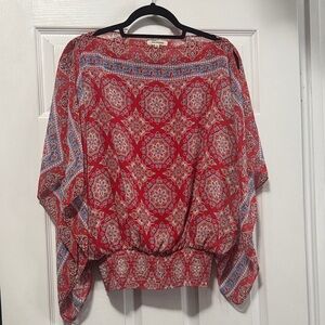 Max Studio Red and Blue Patterned Blouse